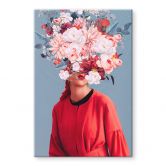 Glasbild Porträt - Elegante Frau mit prachtvollen Blumen - Moth 