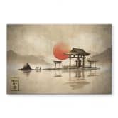 Glasbild Japanischer Tempel im Sonnenaufgang - Roze 
