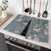 Herdabdeckplatte Kraniche im Kirschblüten-Rausch Blau - Bloomery Decor 