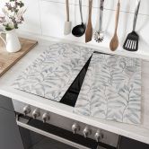 Afdekplaat voor kookplaat Delicate watercolour bladeren - Zacht grijs - Bloomery Decor  