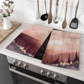 Afdekplaat voor fornuis - Roze zonsondergang boven het bos - SpaceFrog Designs 