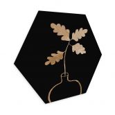 Hexagon Wandbild 1X Studio - Goldene Eichenblätter in einer Vase - Alu-Dibond 