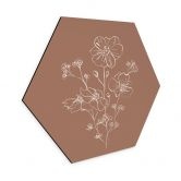 Hexagon Wandbild Wildrosenstrauß Mocha-Mousse - Anis Illustration - Alu-Dibond 