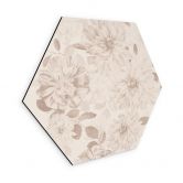 Hexagon Wandbild Dahlien Shabby Chic Beige - Bloomery Decor - Alu-Dibond 