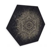Hexagon Wandbild Elegantes Mandala in Schwarz-Gold - Bloomery Decor - Alu-Dibond 