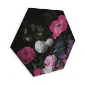 Hexagon Wandbild Florales Bouquet im Mignon-Stil - Bloomery Decor - Alu-Dibond 