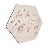 Hexagon Wandbild Kraniche über dem See - Bloomery Decor - Alu-Dibond 