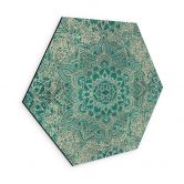 Hexagon Wandbild Mandala Boho Gold-grün - Bloomery Decor - Alu-Dibond 