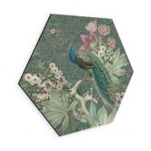 Hexagon Wandbild Pfau im Tropengarten auf Mosaik - Bloomery Decor - Alu-Dibond 