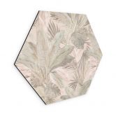 Hexagon Wandbild Tropenblätter im Dschungel Pastell - Bloomery Decor - Alu-Dibond 