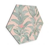 Hexagon Wandbild Urban Jungle Tropenblätter Rosa - Bloomery Decor - Alu-Dibond 