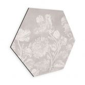Hexagon Wandbild Wildblumen in Kreide-Optik Beige - Bloomery Decor - Alu-Dibond 