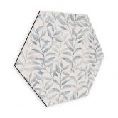 Hexagon Wandbild Zarte Aquarell-Blätter - Soft Grau - Bloomery Decor - Alu-Dibond 