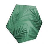Hexagon Wandbild Grüne Palmenblätter - Alu-Dibond 