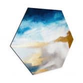 Hexagon Wandbild - Pinselstriche Blau und Gold - Alu-Dibond - Haniff 