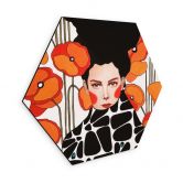 Hexagon Wandbild Frau mit Retro-Mohnblumen - Hülya - Alu-Dibond 