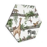 Hexagon Wandbild Afrikanische Tiere im Dschungel - Kikki Belle - Alu-Dibond 