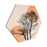 Hexagon Wandbild Sonne und Mond in Orange - Kubistika - Alu-Dibond 