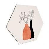 Hexagon-Wandbild Vasen in Schwarz und Orange - Kubistika - Alu-Dibond 