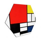 Hexagon - Alu-Dibond Mondrian - Komposition mit Rot Gelb Blau und Schwarz 