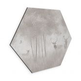Hexagon Wandbild Hirsche im Nebelwald - Ms Tiff - Alu-Dibond 