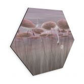 Hexagon Wandbild Lotusblumen mit Schwan im Wasser in Altrosa - Ms Tiff - Alu-Dibond 