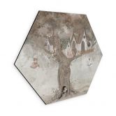 Hexagon Wandbild Magisches Baumhaus mit Feen - Ms Tiff - Alu-Dibond 