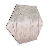 Hexagon Wandbild Sommerliche Schwalben im Blütenwald - Ms Tiff - Alu-Dibond 