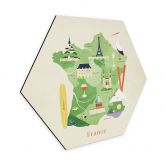 Hexagon Wandbild Karte von Frankreich - Rivers - Alu-Dibond 