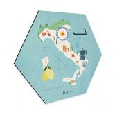 Hexagon Dibond Kaart van Italië - Rivers 