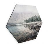 Hexagon Wandbild Winterwald am See - Rostovskiy - Alu-Dibond 