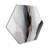 Hexagon Wandbild Abstrakte Komposition in Gold und Grau - Shelest - Alu-Dibond 
