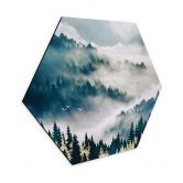 Hexagon Wandbild Geheimnisvoller Nebel im Wald - SpaceFrog Designs - Alu-Dibond 