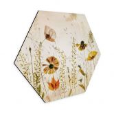 Hexagon Wandbild Wilde Wiesenblumen im Sonnenlicht - Talen - Alu-Dibond 