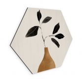Hexagon Wandbild Zweig in goldener Vase - ThingDesign - Alu-Dibond 
