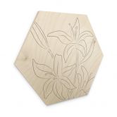 Hexagon Holzbild 1X Studio - Line Art Floral - Minimalistische Blumen 