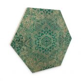 Hexagon Holzbild Mandala Boho Gold-grün - Bloomery Decor 