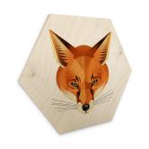 Hexagon Holzbild mit Tier-Motiv - Fuchs - Braun 