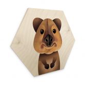 Hexagon Holzbild - Quokka - Braun 