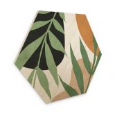 Hexagon Holzbild Grüne Zweige im Dschungel - Costa 