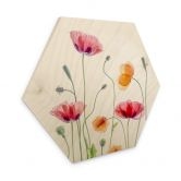 Hexagon Holzbild Bunte Mohnblumen - Disher 