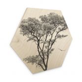Hexagon Holzbild Minimalistischer Baum in ruhiger Landschaft - Flour 