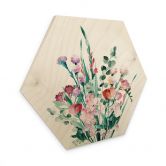 Hexagon Holzbild Wildblumen Bouquet im Frühling - Goed Blauw 