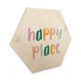 Hexagon Holzbild mit Spruch - Happy place - Kinderzimmer 