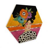 Hexagon Holzbild Frau mit bunter Blumenkrone - Hülya 