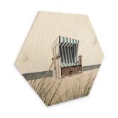 Hexagon Holzbild Strandkorb an der Ostsee 