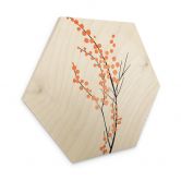 Hexagon Holzbild Pfirsichfarbene Kirschblüten - Kubistika 