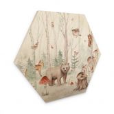 Tableau sur bois Hexagon Animaux de la forêt en automne - Kvilis 