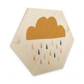 Hexagon Holzbild Fröhlicher Regen in Pastelltönen - Menina Lisboa 