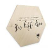 Hexagon-Holzbild Manchmal flüstert das Glück ganz leise 